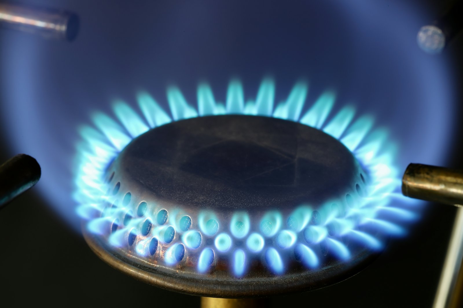 Quemador encendido con flama azul de Gas L.P.